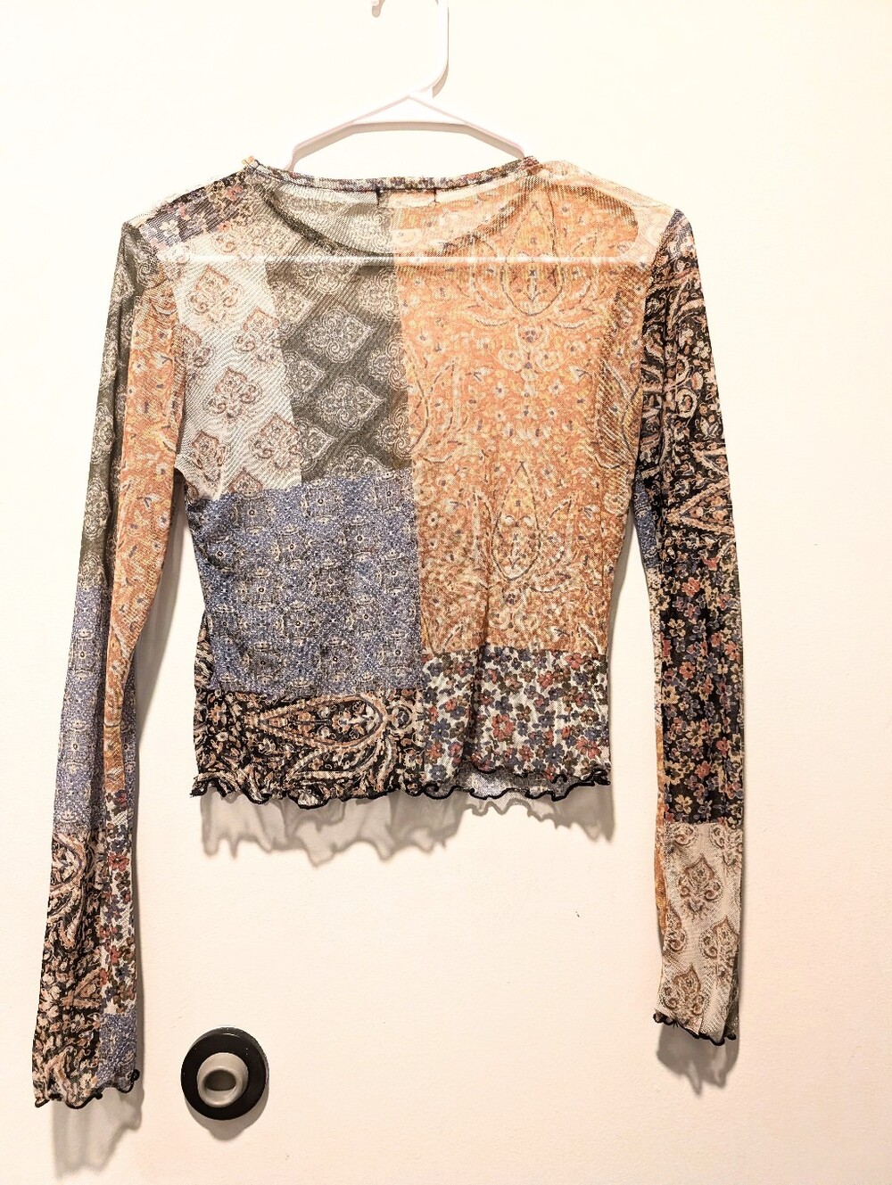 Sheer Y2K Floral Tattoo Patchwork Boho Paisley Cottage Indie fairy Top - Picture 1 of 9